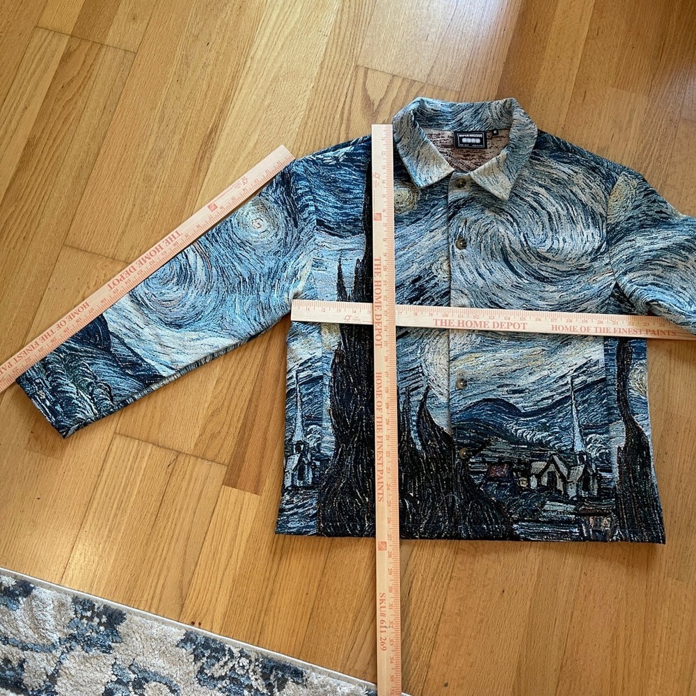 NWOT Super Massive Mens Starry Night Tapestry Jacket Van Gogh Art Woven Blue M - Picture 4 of 5